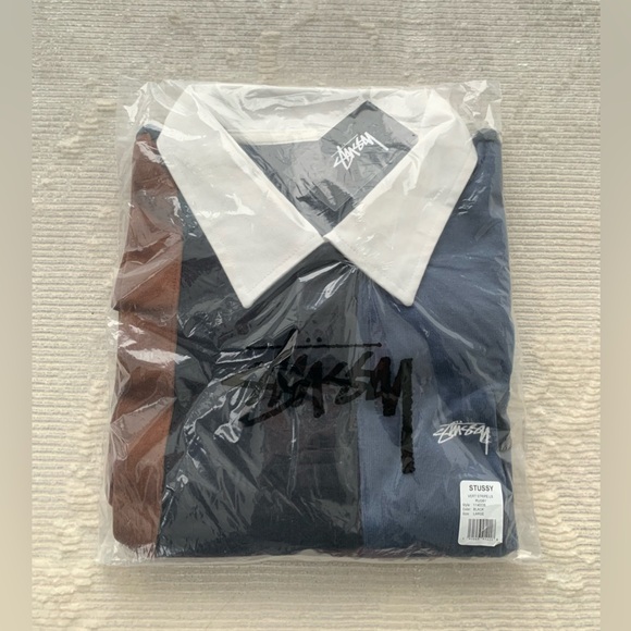 NEW Stussy Vertical Stripe Long Sleeve Rugby 1140228 Black - Size LARGE Shirt - Picture 6 of 8